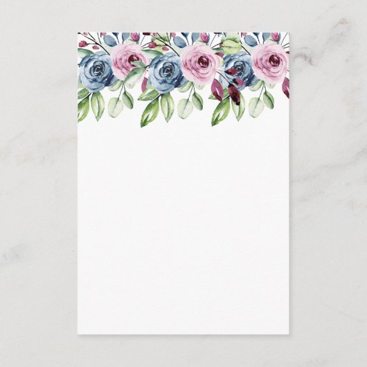 Navy Blue Wine Waterverf Bloemenbruiloft Informatiekaartje (Achterkant)