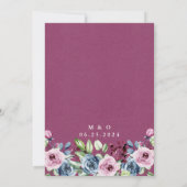 Navy Blue Wine Waterverf Bloemenbruiloft Kaart (Achterkant)