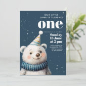 Navy Blue Winter Beren Verjaardag Kaart (Staand voorkant)