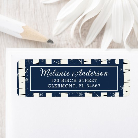 Navy Blue Winter Berk Baby shower retouradres Etiket (Insitu)