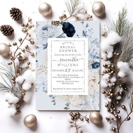 Navy Blue Winter Bloemen Boho Vrijgezellenfeest Kaart