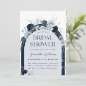 Navy Blue Winter Bloemen Boho Vrijgezellenfeest Kaart (Staand voorkant)