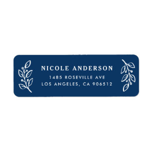 Navy Blue Winter Holly Branch en Berry Christmas Etiket