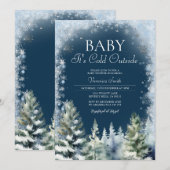 Navy Blue Winter Kerstboom Baby Shower Sneeuwvlokk Kaart (Voorkant / Achterkant)