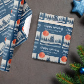 Navy Blue Winter Landscape Forest Moon Drawing Cadeaupapier