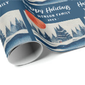 Navy Blue Winter Landscape Forest Moon Drawing  Cadeaupapier (Rol Hoek)