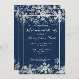 Navy Blue Winter Retirement Silver Snowflakes Kaart