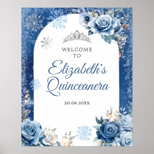 Navy Blue Winter Sneeuwvlok Mis Quince Welkom Poster (Voorkant)