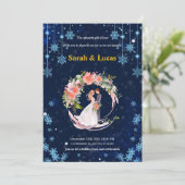 Navy Blue Winter Snow Floral Wreath Wedding Invite Kaart (Staand voorkant)