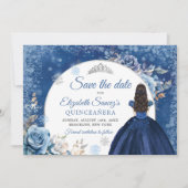 Navy Blue Winter Snowflake Quince Save The Date Kaart (Voorkant)