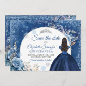 Navy Blue Winter Snowflake Quince Save The Date Kaart (Voorkant / Achterkant)