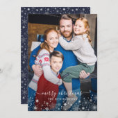 Navy Blue Winter Snowflakes kerstfoto (Voorkant / Achterkant)