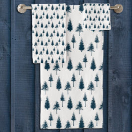 Navy Blue Winter Trees Bad Handdoek