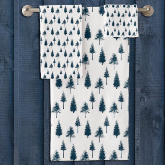 Navy Blue Winter Trees Bad Handdoek
