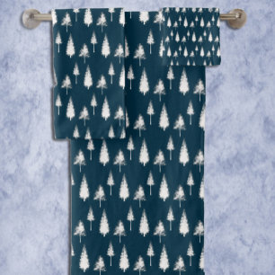 Navy Blue Winter Trees Bad Handdoek