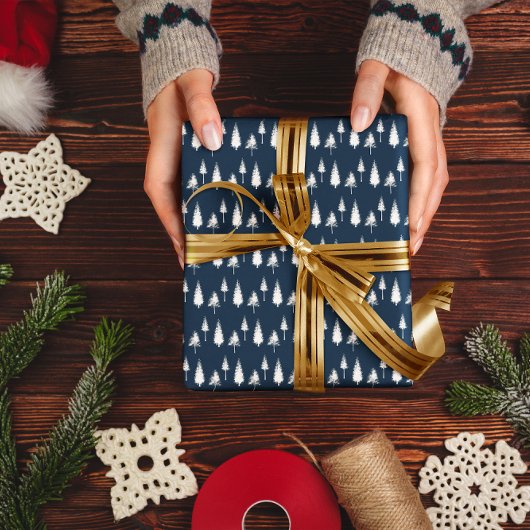 Navy Blue Winter Trees Cadeaupapier