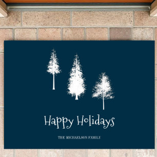 Navy Blue Winter Trees Deurmat