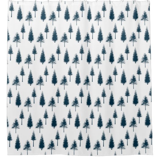 Navy Blue Winter Trees Douchegordijn (Voorkant)
