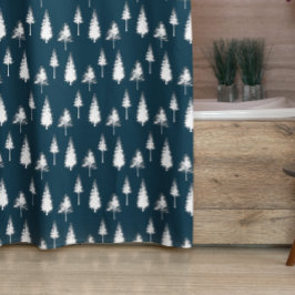 Navy Blue Winter Trees Douchegordijn