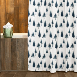 Navy Blue Winter Trees Douchegordijn