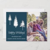 Navy Blue Winter Trees Feestdagenkaart (Voorkant)