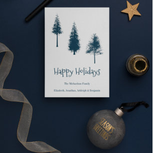 Navy Blue Winter Trees Feestdagenkaart