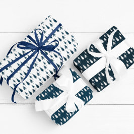 Navy Blue Winter Trees Inpakpapier Vel