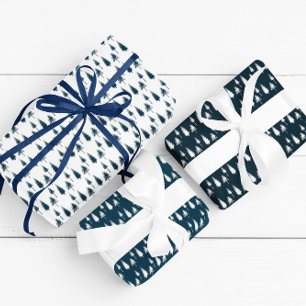 Navy Blue Winter Trees Inpakpapier Vel