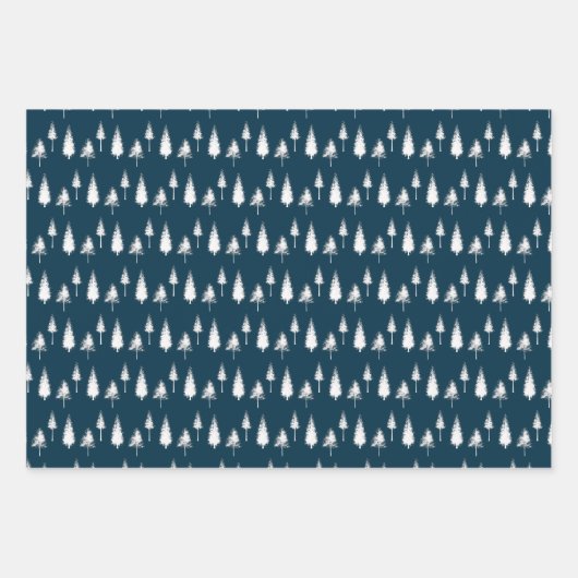 Navy Blue Winter Trees Inpakpapier Vel (Voorkant 2)