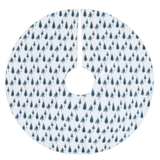 Navy Blue Winter Trees Kerstboom Rok (Voorkant)