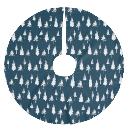 Navy Blue Winter Trees Kerstboom Rok (Voorkant)