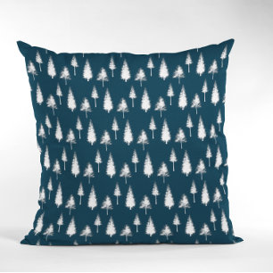 Navy Blue Winter Trees Kussen