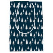 Navy Blue Winter Trees Medium Cadeauzakje (Voorkant)