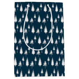 Navy Blue Winter Trees Medium Cadeauzakje