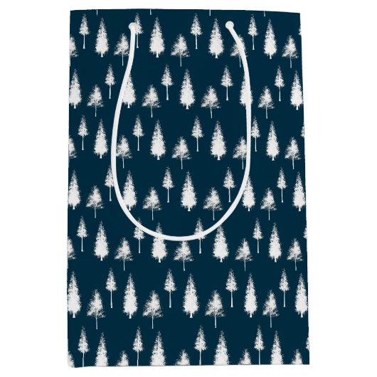 Navy Blue Winter Trees Medium Cadeauzakje (Voorkant)