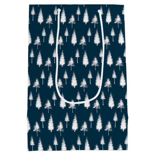 Navy Blue Winter Trees Medium Cadeauzakje (Achterkant)