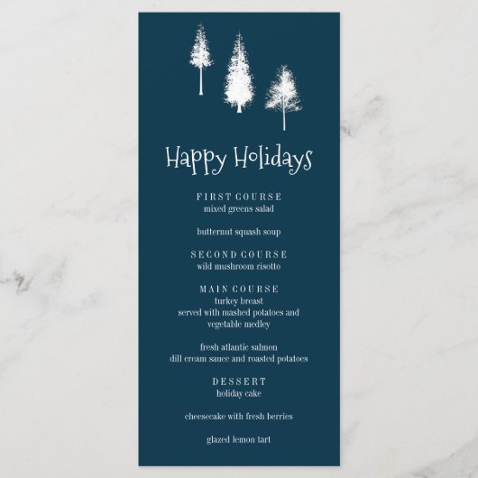 Navy Blue Winter Trees Menu (Voorkant)