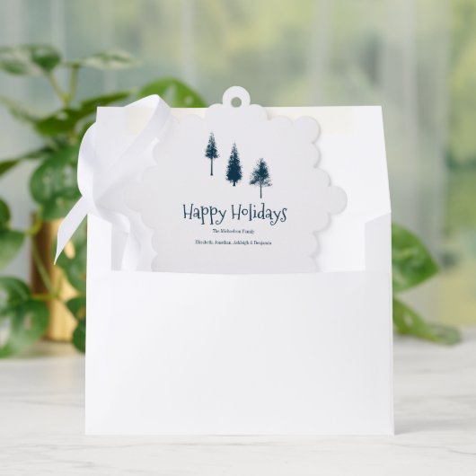 Navy Blue Winter Trees Ornament Kaart (Envelop)