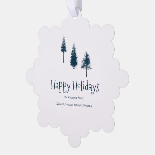 Navy Blue Winter Trees Ornament Kaart (Links)