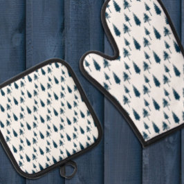 Navy Blue Winter Trees Ovenwant & Pannenlap Set