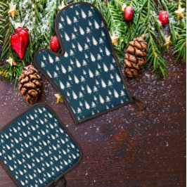 Navy Blue Winter Trees Ovenwant & Pannenlap Set