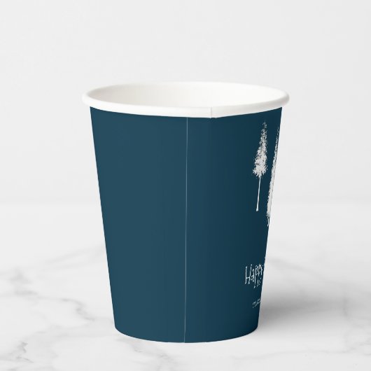 Navy Blue Winter Trees Papieren Bekers (Rechts)