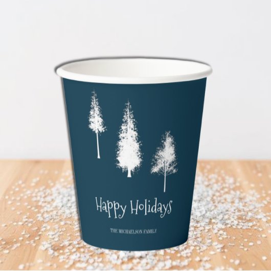 Navy Blue Winter Trees Papieren Bekers