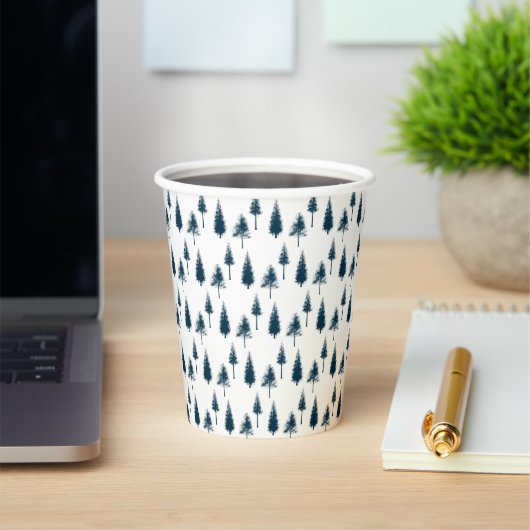 Navy Blue Winter Trees Papieren Bekers (Insitu)