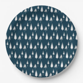 Navy Blue Winter Trees Papieren Bordje