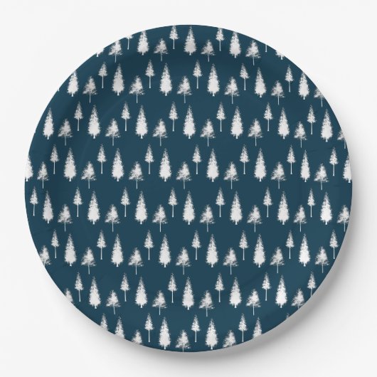 Navy Blue Winter Trees Papieren Bordje (Voorkant)
