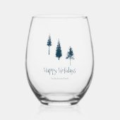 Navy Blue Winter Trees Wijnglas Zonder Voet (Voorkant)