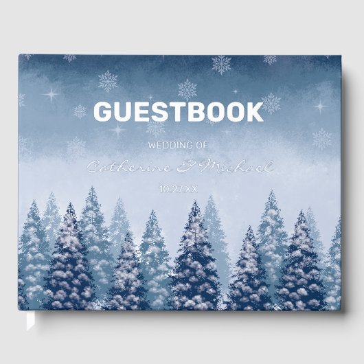 Navy Blue Winter Wonderland Pine Kerstbruiloft Gastenboek (Voorkant)