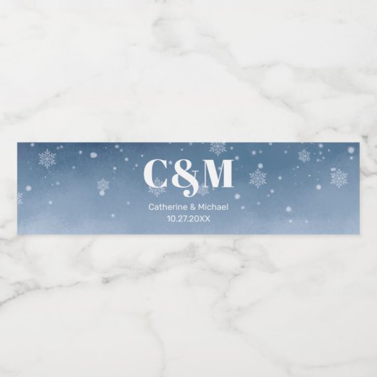 Navy Blue Winter Wonderland Sneeuwvlokken Kerstmis Waterfles Etiket (Enkel label)