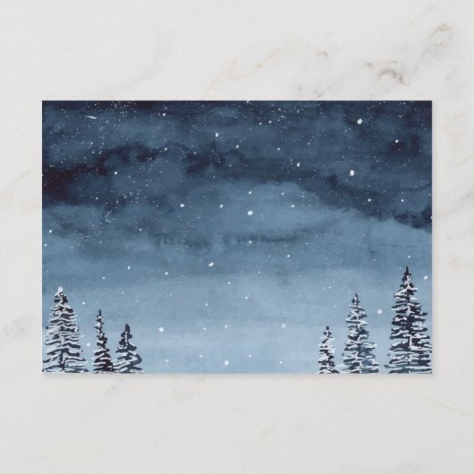 Navy Blue Wintery Waterverf nacht bruiloft Detail Informatiekaartje (Achterkant)